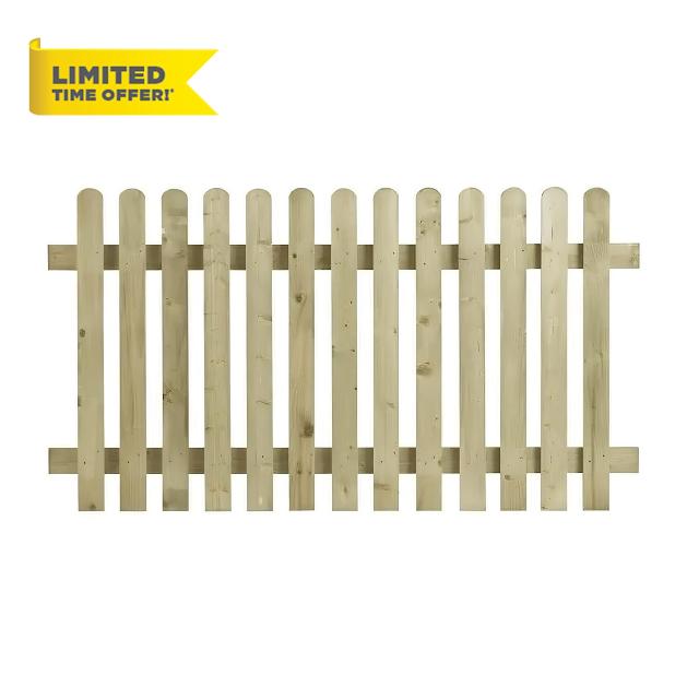 eDecks Round Top Picket Fence Panel for Garden - 1.8m x 0.9m - Pressure Treated Timber - Decorative Wooden Picket Fence Panel for Boundaries
