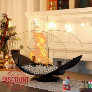JHY DESIGN Black 25cm High Metal and Glass Fireplace/Firepit for Indoor Outdoor Parties