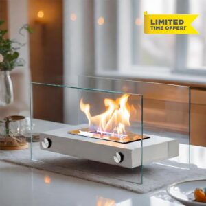 JHY DESGIN 35cmL Metal and Glass Fireplace Firepit Fire Pot Bowl for Indoor Outdoo