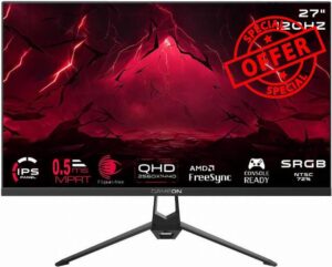 GAMEON 27 Inch 2K QHD Gaming Monitor 2560x1440 Resolution Fast IPS Panel 120Hz Refresh Rate 0.5ms Response Time Adaptive Sync HDMI 2.1 PC and Console Monito
