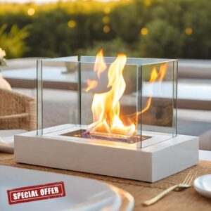 JHY DESGIN 35cmL Metal and Glass Fireplace/Firepit White for Indoor Outdoo