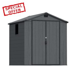 Devoko 6x6ft Outdoor Plastic Garden Storage Shed with Lockable Double Doors & Apex Roof - Patio Backyard Tool Shed