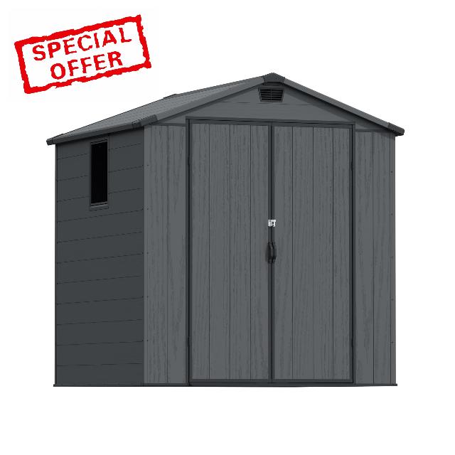 Devoko 6x6ft Outdoor Plastic Garden Storage Shed with Lockable Double Doors & Apex Roof - Patio Backyard Tool Shed
