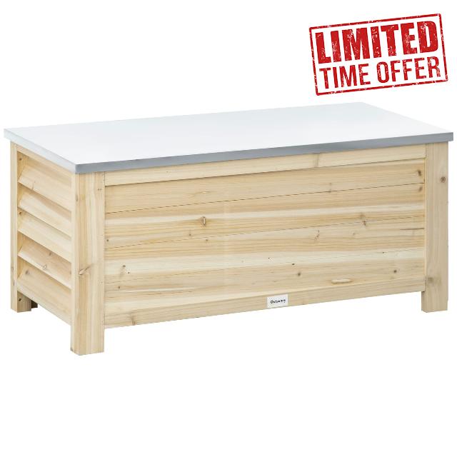 Outsunny 155L Outdoor Storage Box with Metal Top and Shutter Walls