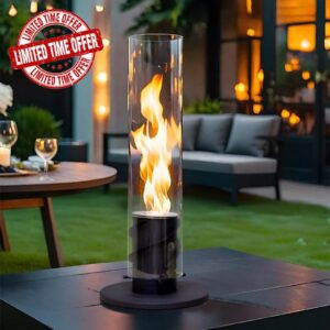 JHY DESIGN Black 44cm High Portable Tabletop Metal and Glass Fireplace Firepit for Indoor Outdoo