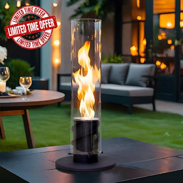 JHY DESIGN Black 44cm High Portable Tabletop Metal and Glass Fireplace Firepit for Indoor Outdoo