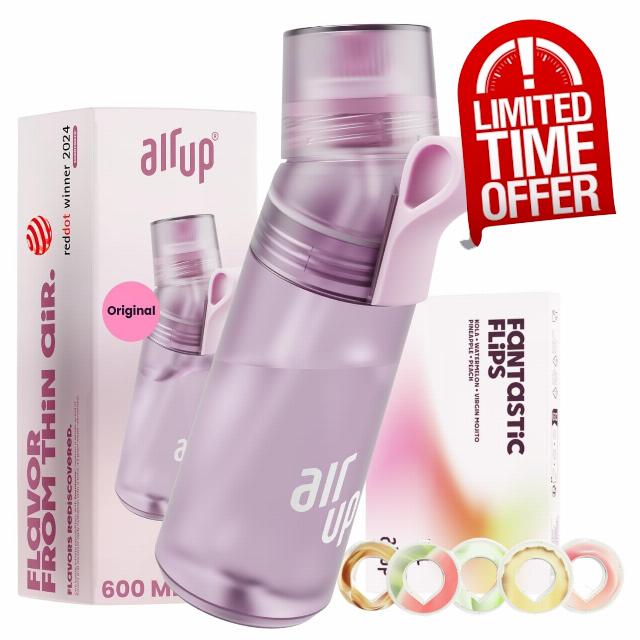 AIR UP water bottle Twist Pro Lavender starter set with pods in 5 flavours I 600ml drinking bottle with sugar-free flavouring I dishwasher-safe