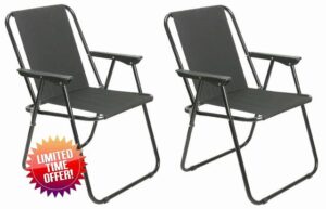 Unibos | 2X Outdoor Deck Chair Garden Patio Folding Camping Picnic Beach BBQ Party Outdoor Black Chair (2 Black Chair)
