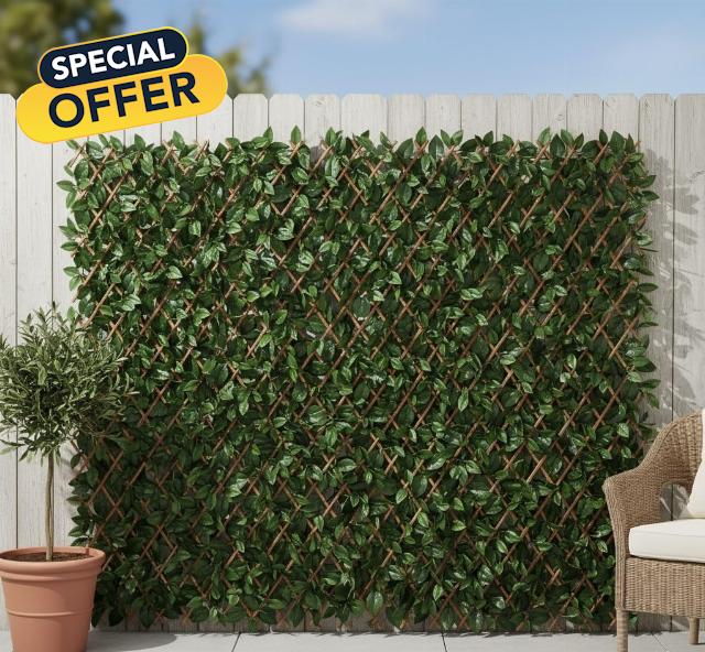 Artificial Maple Leaf Willow Extendable Trellis Plastic Hedge Garden Fence Screening Privacy. (Dark Green