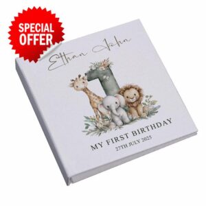 Large Personalised Book Bound My First Birthday Photo Album Safari Animals Desig