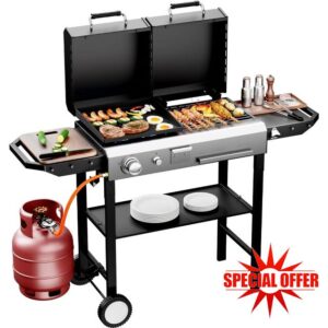2-in-1 Propane Gas Grill & Charcoal Grill Combo with Lid