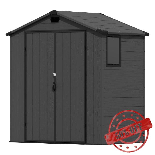 Devoko 6x4ft Outdoor Plastic Garden Storage Shed with Lockable Double Doors & Apex Roof - Patio Backyard Tool Shed