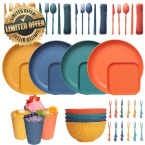 48pcs Unbreakable Dinnerware Sets - Reusable Camping Picnic Dinner Set