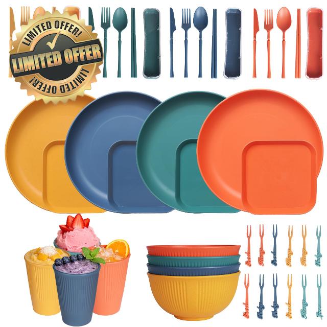 48pcs Unbreakable Dinnerware Sets - Reusable Camping Picnic Dinner Set