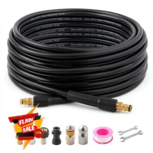 30m High Pressure Washer Hose Drain Cleaning Kit – 5800PSI/400Bar Sewer Jetter Hose for Karcher Washer Gun Includes 4 Adapters