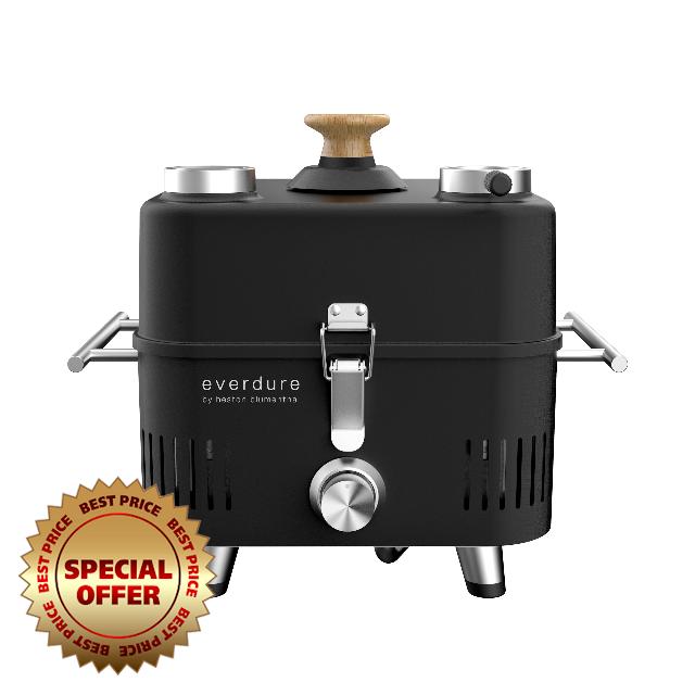 Everdure by Heston Blumenthal Cube Proflame 360 Portable Gas BBQ – Compact Outdoor Grill with Cast Iron Plate