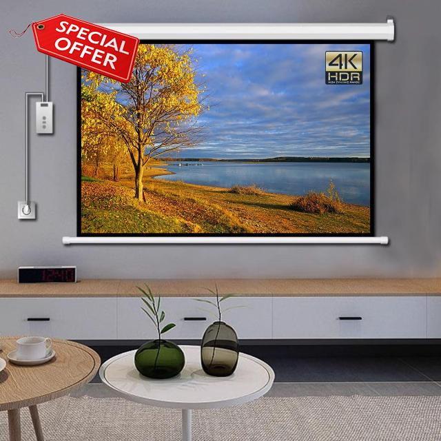 4:3 16:9 Movie Screens 60 Inch 72 Inch Motorized Projection Screen Anti-Crease With Remote Control Electric Projector Screen For Wall Or Ceiling(60inch(16:9))