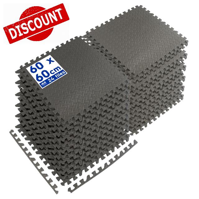 Harbour Housewares Gym Flooring Mats - 60 x 60cm - Pack of 24 Large Black Heavy Duty EVA Non-Slip Rubber Matting Floor Tiles for Exercise