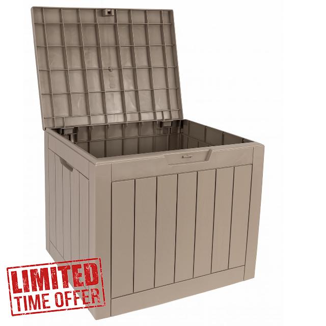 Indoor/Outdoor 120L Storage Box. Weather-Resistant. Plastic Wood Plank Effect Garden
