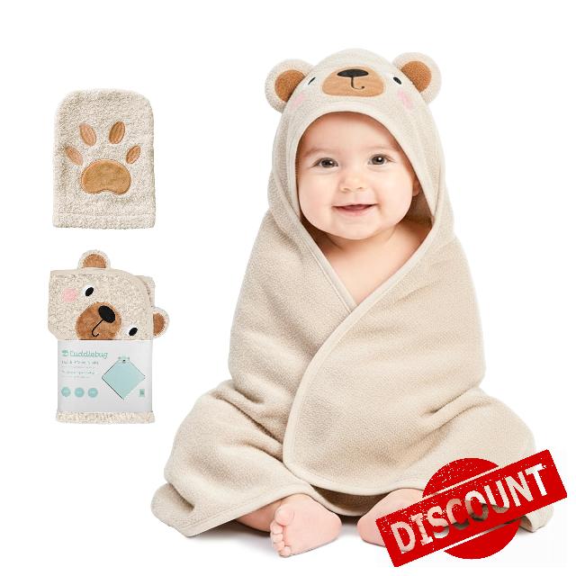 CuddleBug Premium Hooded Baby Towel & Washcloth Set - 100% Cotton Terrycloth Bath Towels for Newborn & Toddler