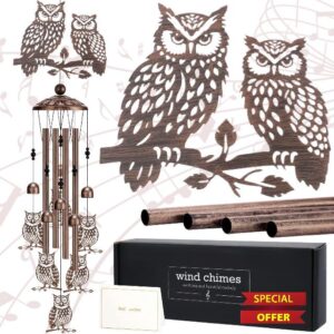 Wind Chimes for Outside - Owl Gifts for Women Mom Grandma Metal Windchimes with Greeting Card Indoor Outdoor Art Decor Garden Patio Lawn Hanging Decoration Christmas New Year Birthday Gif