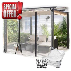 Outdoor Waterproof Clear Tarp Curtains with Zip Door - Transparent PVC Plastic Tarpaulin for Pergola and Patio