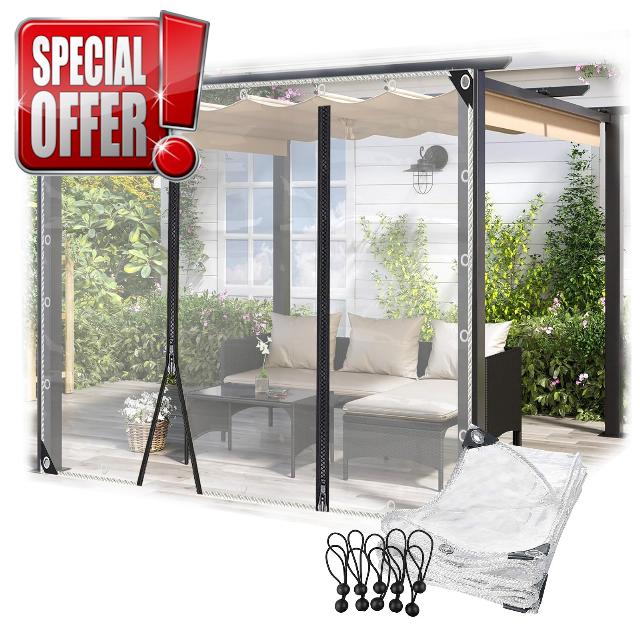 Outdoor Waterproof Clear Tarp Curtains with Zip Door - Transparent PVC Plastic Tarpaulin for Pergola and Patio