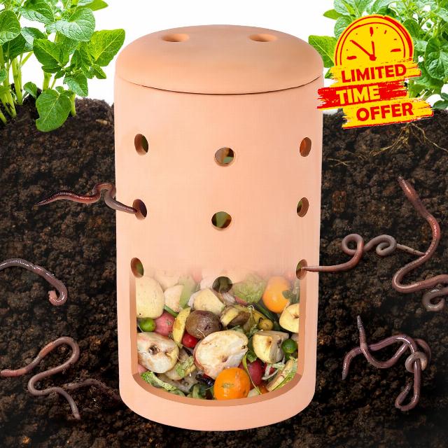 Underground Worm Farm Clay Garden Composting Container Ceramic Outdoor Gardening from Kitchen Food Waste with Holes Systems Sustainable Wormery Composter for Raised Beds at Home (27.9 cm
