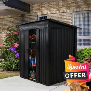 All-Weather Outdoor Storage Shed with Sliding Door & Pent Roof – Durable Steel Garden Utility Tool House for Backyard