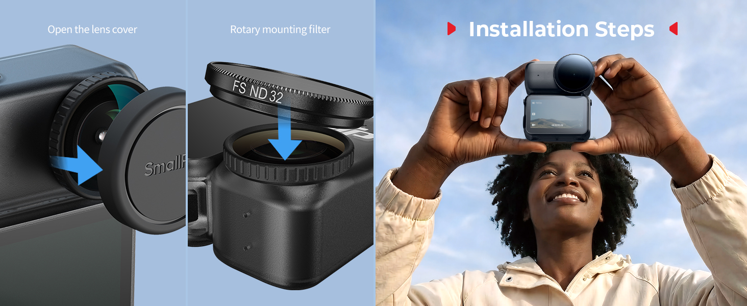 Text reads 'High-Quality' and 'Optical Glass Coating'. Multiple camera lens filters shown in dark blue color against light backgrounds, demonstrating optical coating quality.