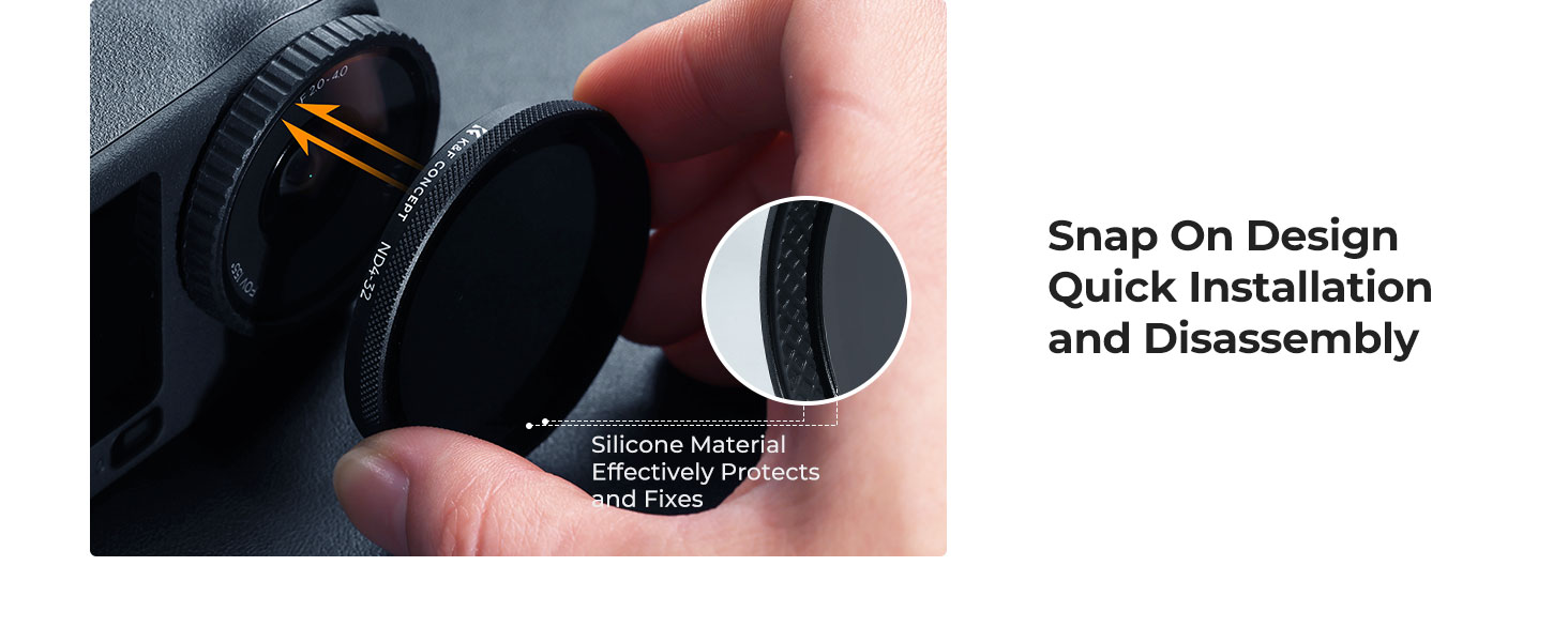 Text reads 'Snap On Design Quick Installation'. Close-up demonstration of black connector parts being attached together with snap-fit mechanism.