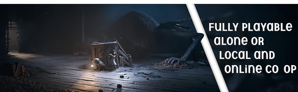 Text reads 'MINIMALIST, INTERPRETIVE NARRATIVE EXPERIENCE'. Dark atmospheric image showing dimly lit setting.