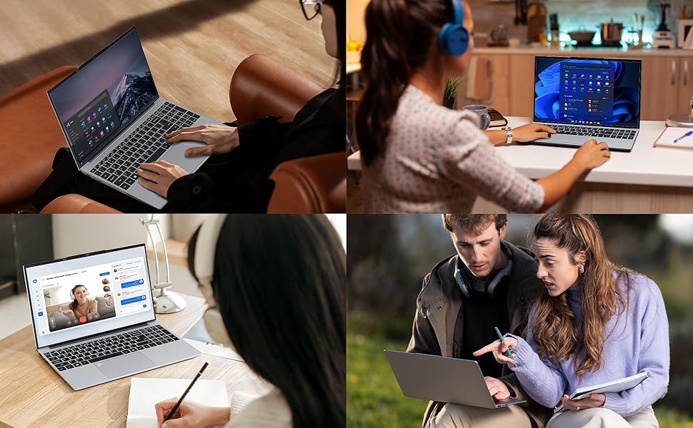 Text reads 'Rich and diverse interface design'. Multiple views of a laptop or notebook computer with various interface ports visible against an orange-tinted background.