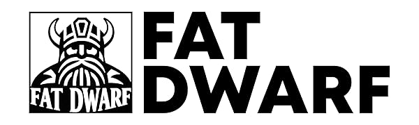 Text reads 'FAT DWARF' shown in different logo variations with stylized dwarf head icon designs in black and white.