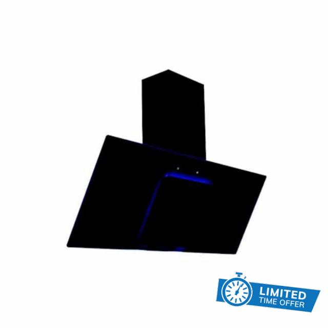 Cookology Essentials AEHBLUE90BK Extractor Hood 90cm - Angled Chimney Cooker Hood Wall Mounted - Blue LED Strip Lighting - 3 Speeds - Touch Controls - 371.5 m3/hr Air Flow - Black