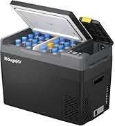 Black BoQuanty portable refrigerator/cooler shown from front angle, featuring ventilated top panel and digital control interface.
