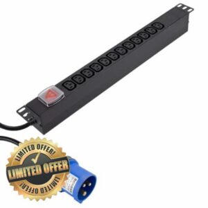 PDU IEC C13 Sockets 12 Way with 16A Commando Power Distribution Unit Horizontal 3m
