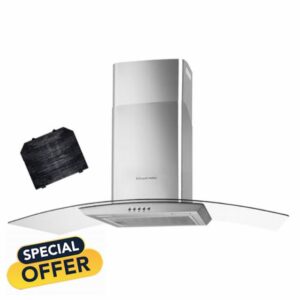Russell Hobbs 90cm Curved Glass Cooker Hood in Stainless Steel with 3 Speed Settings