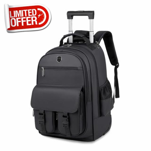 FANDARE Rolling Laptop Backpack Convertible Luggage Backpack with Wheels Travel Daypacks Multi-Functional Carry-On for Business Trip Men Lifestyle Leisure Outdoor Urban Waterproof PU Film Backpacks
