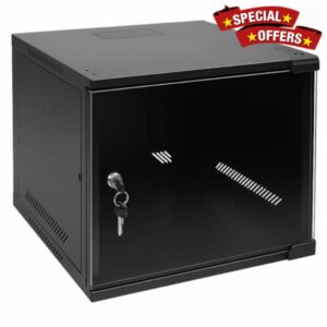 LMS DATA 6U 10-Inch Wall Mounted Data Cabinet – 310mm Deep Network Rack Enclosure – Lockable Glass Door