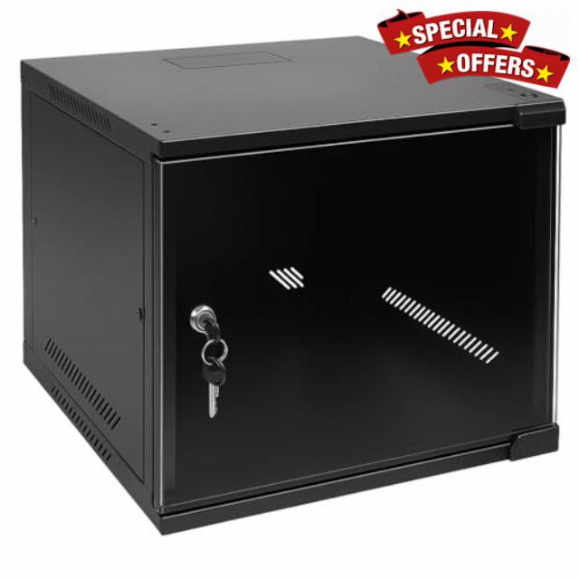 LMS DATA 6U 10-Inch Wall Mounted Data Cabinet – 310mm Deep Network Rack Enclosure – Lockable Glass Door