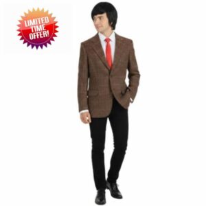Red Neck Tie and Black Wig – Funny Novelty Awkward Gentleman Character Outfit for Halloween or Parties – Size L/XL