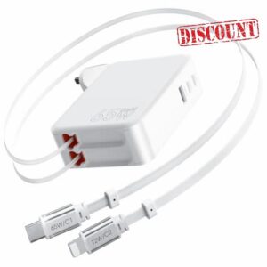 Aimtel 5 in1 Retractable Phone Charger 65W USB C Charger Retractable Cable & 3 Port PD Power Adapter with GaN Fast Wall Charger Plug UK for MacBook