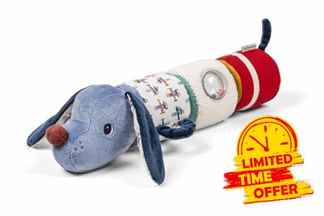 Lilliputiens – 4-in-1 Sound Roller with Rattles and Assembling Cylinders – Jules the Dog Baby Development Toy – Stimulates Motor Skills and Senses – From 6 Months – Blue – 34 cm – 83629