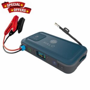Halo Bolt Ultimate Jump Starter & Power Pack – 1500A | UK 3-Pin AC Outlet | 130 PSI Digital Air Compressor | USB-C & USB-A Charging | Spark-Proof Cables | Emergency Floodlight (Blue Graphite)