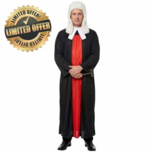Adults Judge Costume Set - Traditional Black Robe with Red Panel
