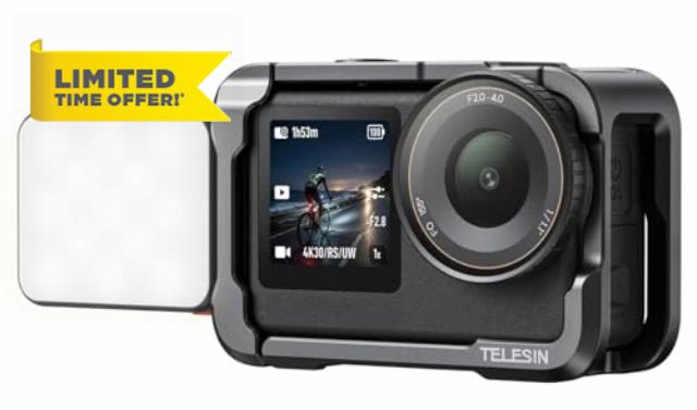 TELESIN Aluminum Alloy Protective Frame Case With Magnetic LED Light for DJI Osmo Action 6 Camera