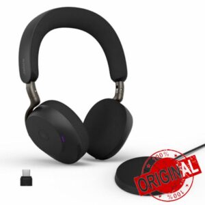 Jabra Evolve3 75 On-Ear Wireless Bluetooth Headset with Mic and Wireless Charging Stand for Work