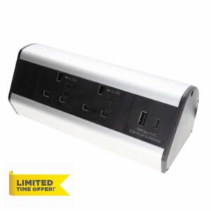 Desktop Table Desk Mountable PDU 2 x UK Sockets & USB-A/C Ports Power Pod Black