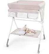 COSTWAY Baby Changing Table, Folding Nursery Changing Station with 4 Lockable Wheels, Rail, Stora...